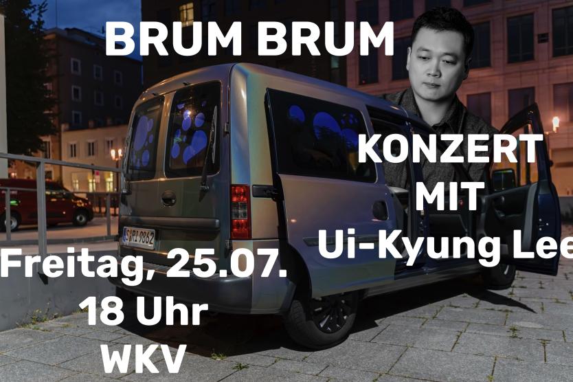 Das Bild zeigt eine Collage mit Auto einem Kopf und der Beschriftung "BRUM BRUM"