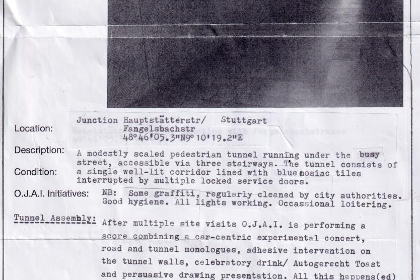 Amtliches O.J.A.I.-Formular zur künstlerischen Umwidmung eines Stuttgarter Fußgängertunnels.